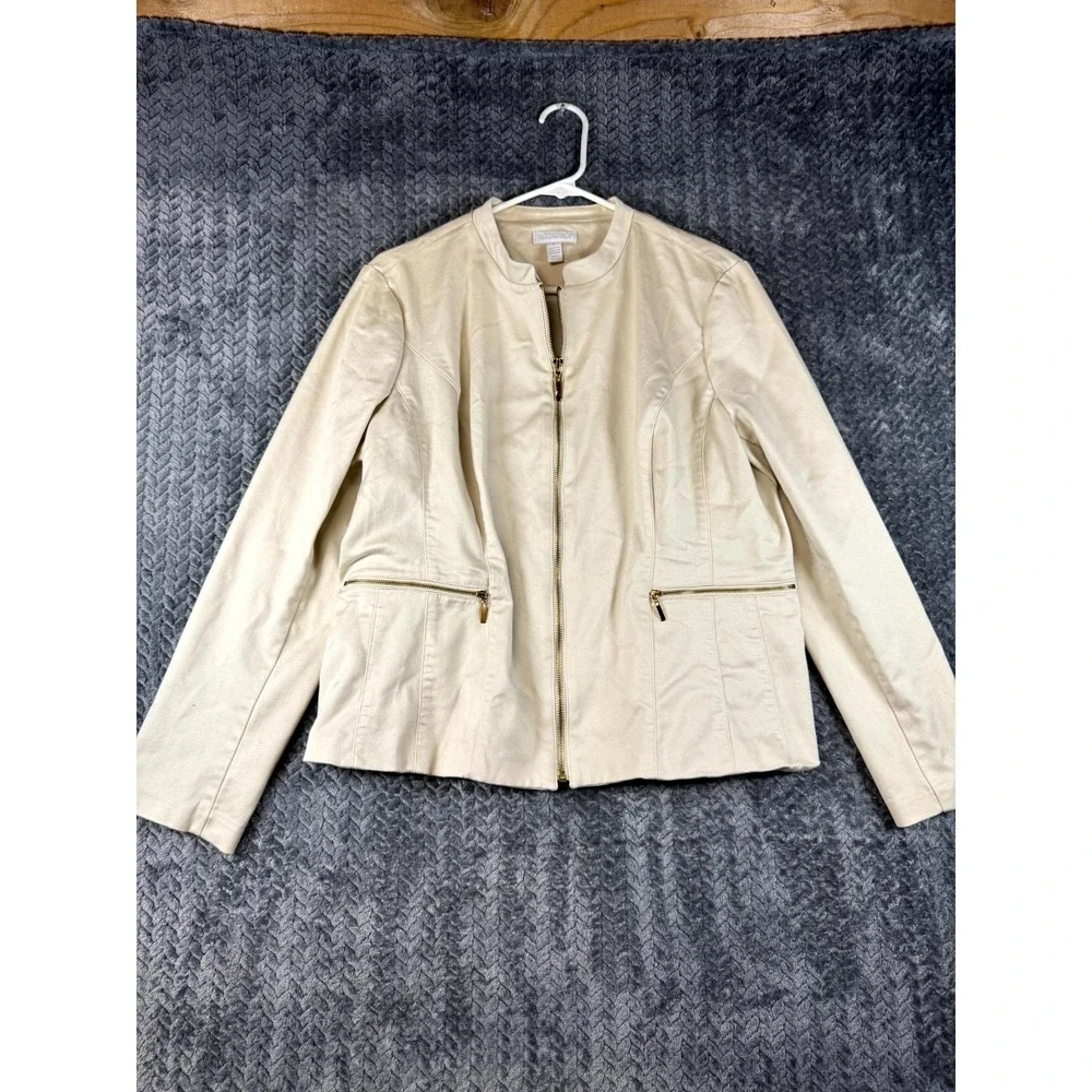 Charter Club Jacket Womens‎ 12 Beige Cotton Stretch Mock Neck Full Zip Casual